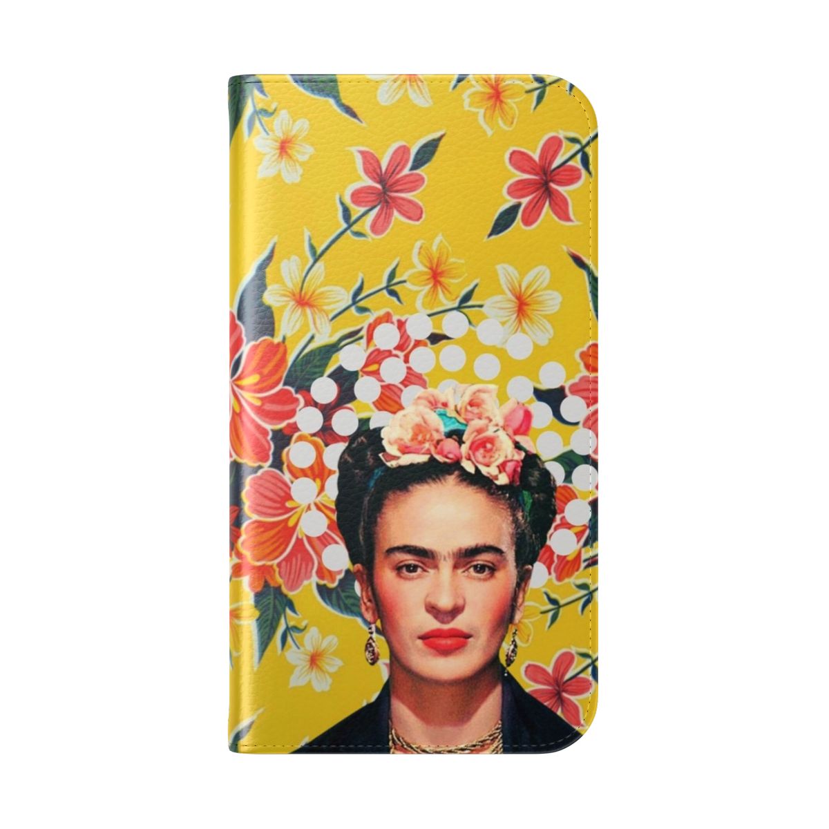 Vibrant and colorful phone case featuring Frida Kahlo-inspired Mexican art and floral patterns - Folded Back