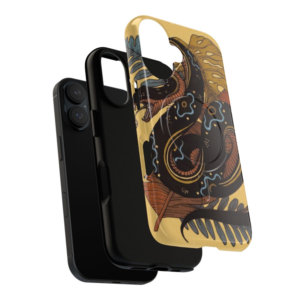 Snake-themed magnetic tough phone case designed by artist Pedro Correa - Layers