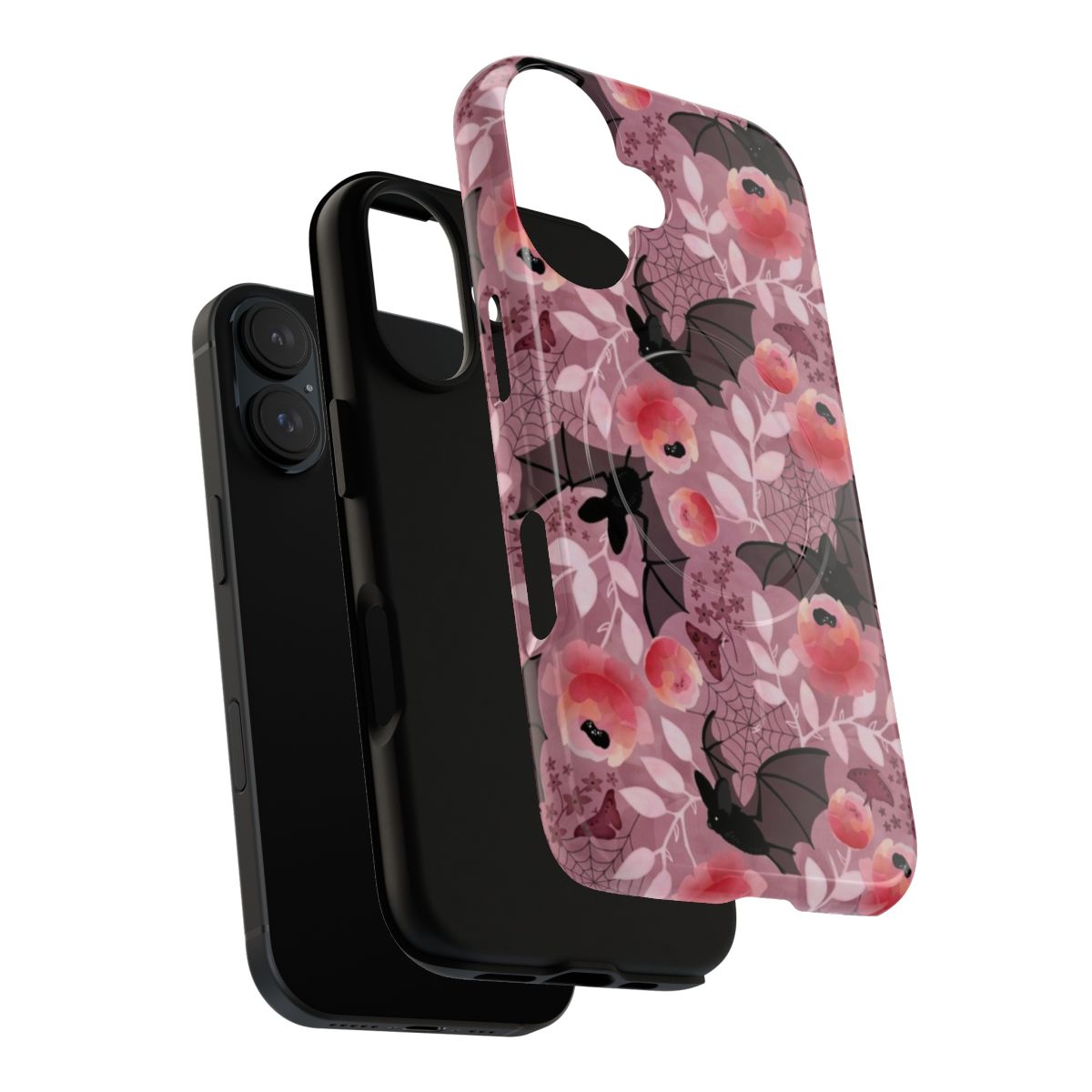 Pastel floral pink bat design on a magnetic tough phone case - Layers