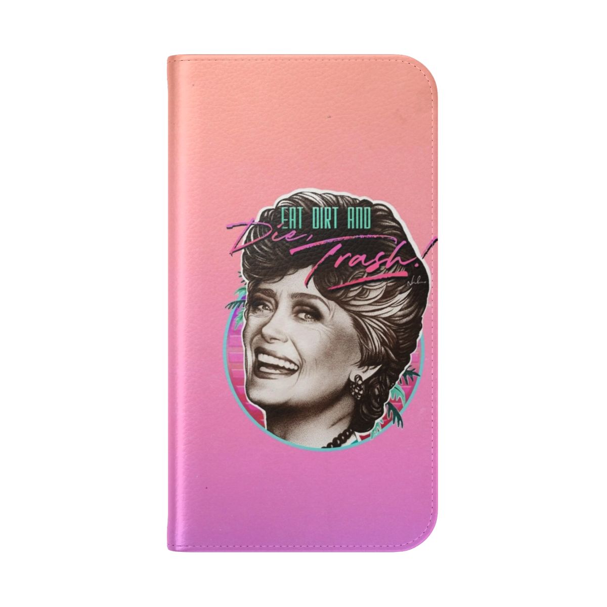 Vintage-inspired flip cover phone case featuring a Golden Girls-themed design - Folded Back