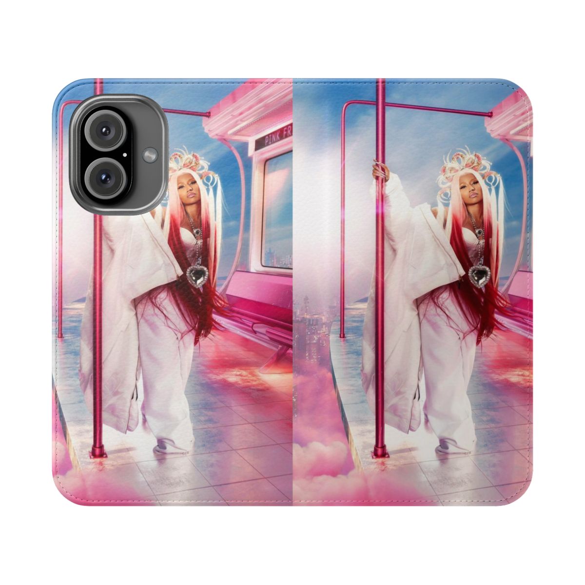 Nicki Minaj-inspired flip cover phone case with pink and barbie-themed design