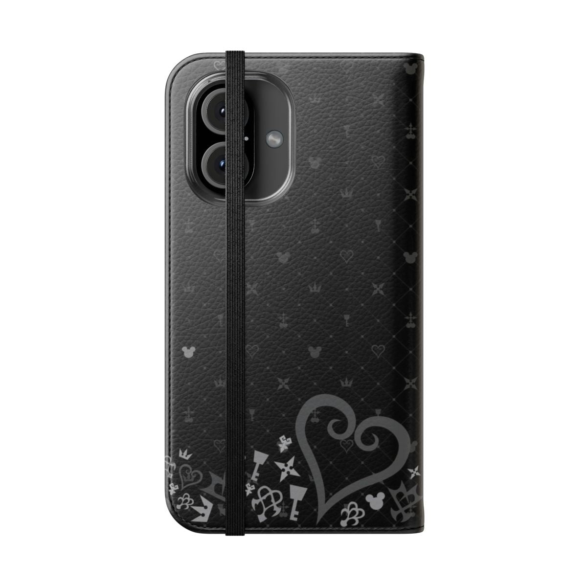 Stylish and protective flip cover phone case featuring a vibrant Kingdom Hearts inspired design. - Folded Front