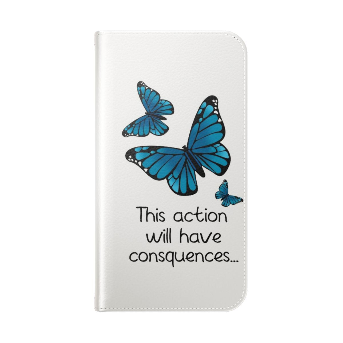 Blue butterfly phone case with a flip cover design featuring the iconic life is strange imagery - Folded Back