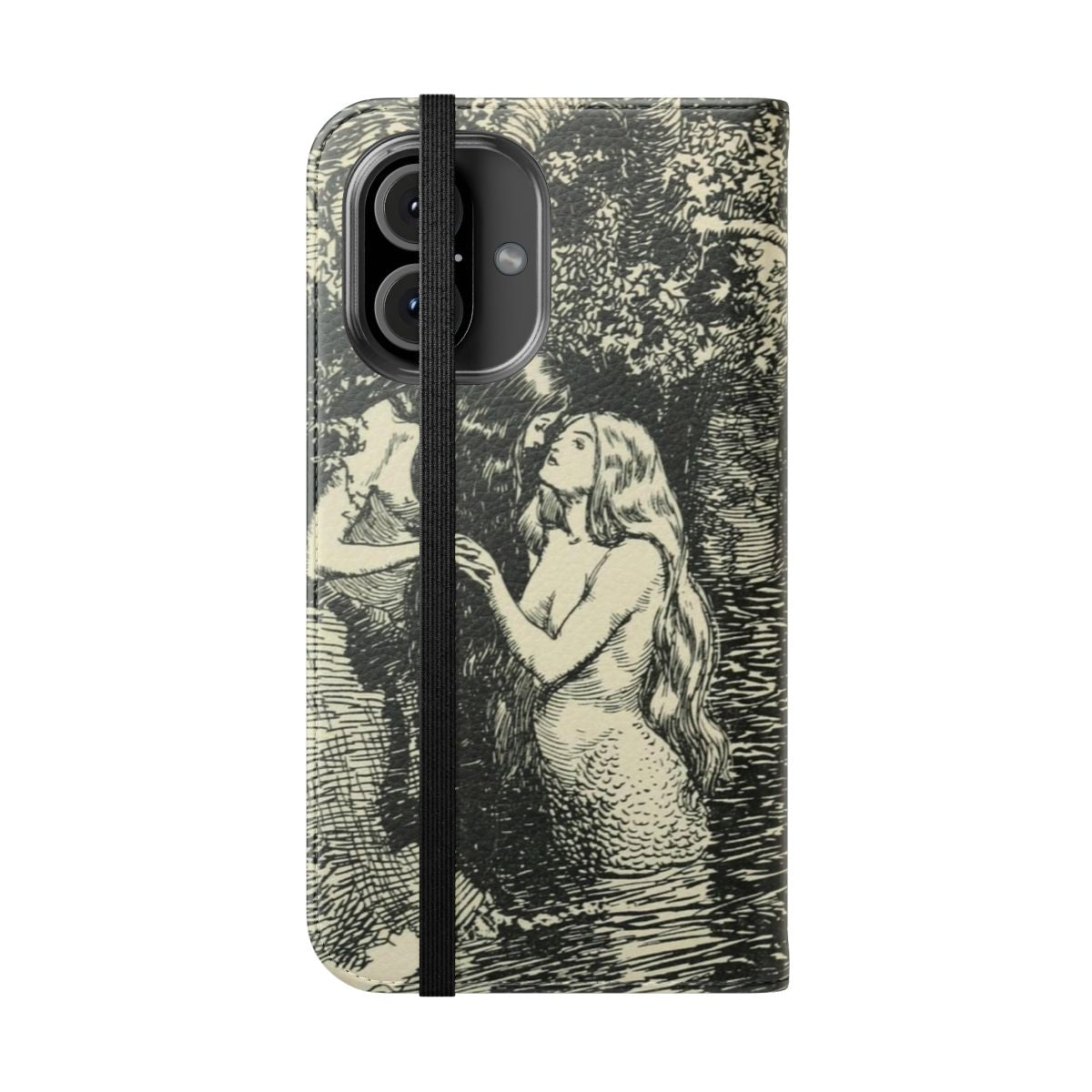 Vintage illustration of a nymph embracing a dryad, printed on a flip phone case. - Folded Front