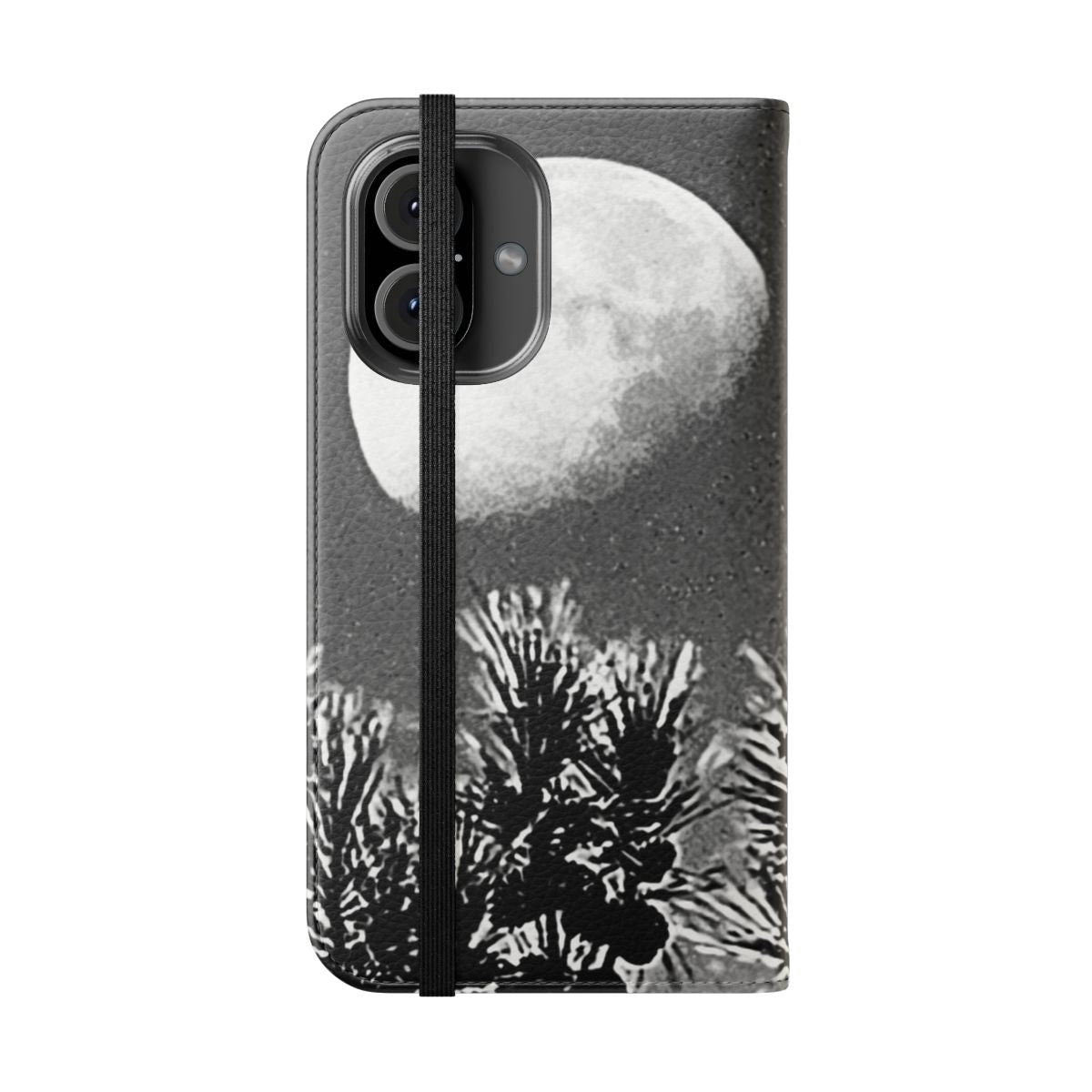 Black and white photo of the moon on a stylish flip cover phone case - Folded Front