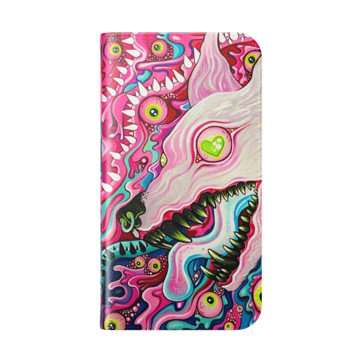 Acrylic painting of a wolf or dog on a phone case with gothic and pastel elements - Folded Back