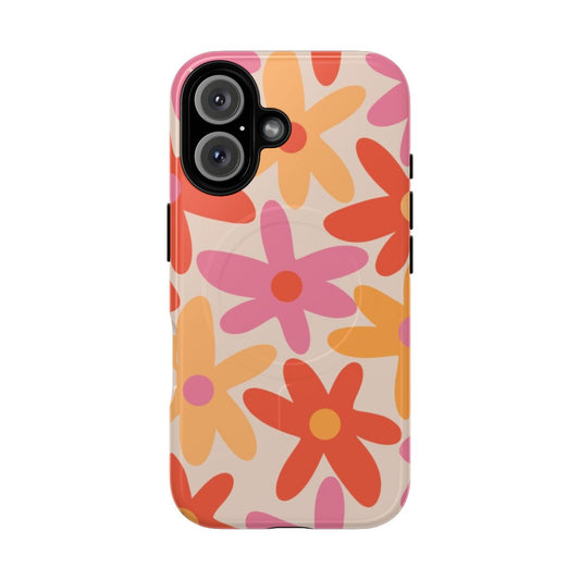 Retro floral pattern phone case in pink and orange colors