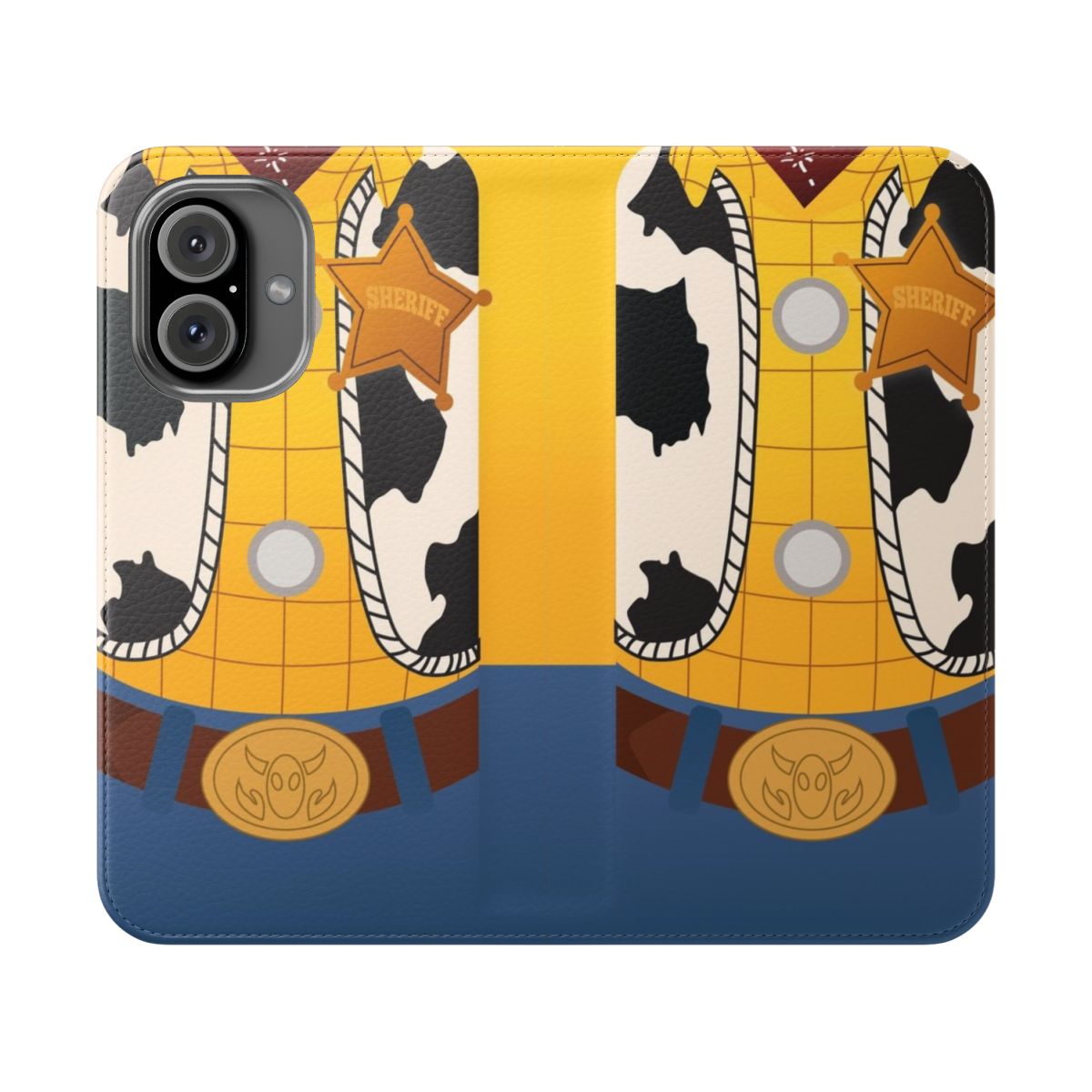 Cowboy-themed flip phone case with Woody-inspired design