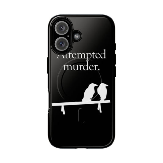 Monochrome phone case featuring a stylized graphic design of a crow or raven.