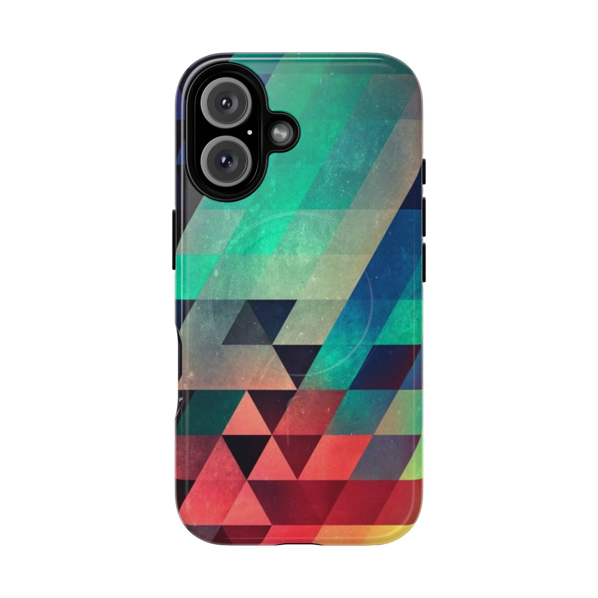 Magnetic tough phone case with vibrant abstract geometric triangle design