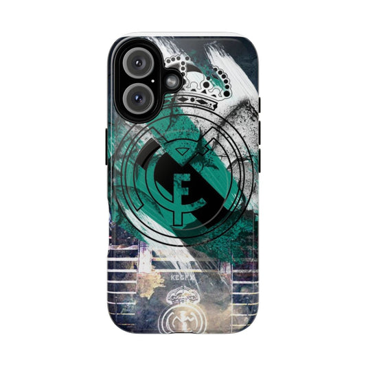 Real Madrid-themed phone case with soccer/football designs