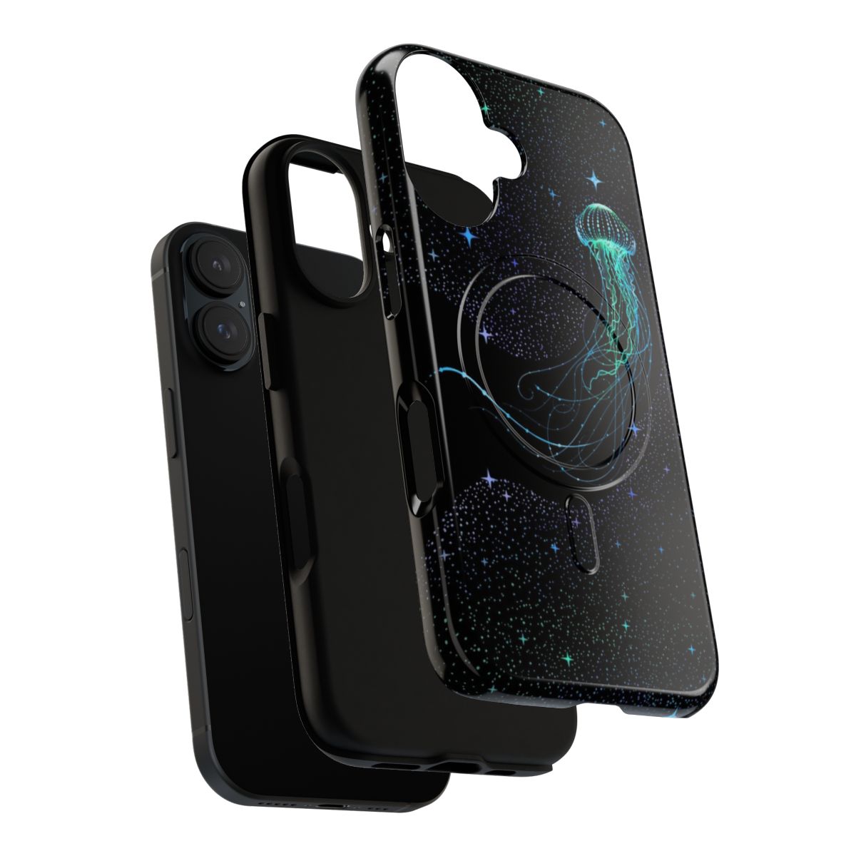 Artistic phone case featuring a colorful, starry jellyfish design on a black background. - Layers