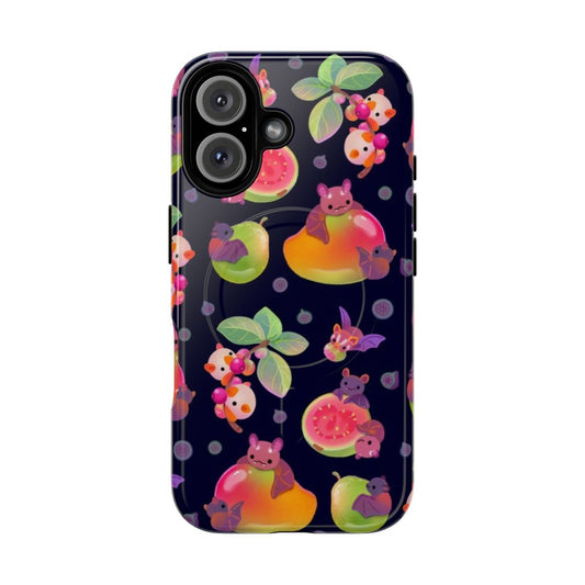 Dark magnetic tough phone case featuring a tropical fruit bat design