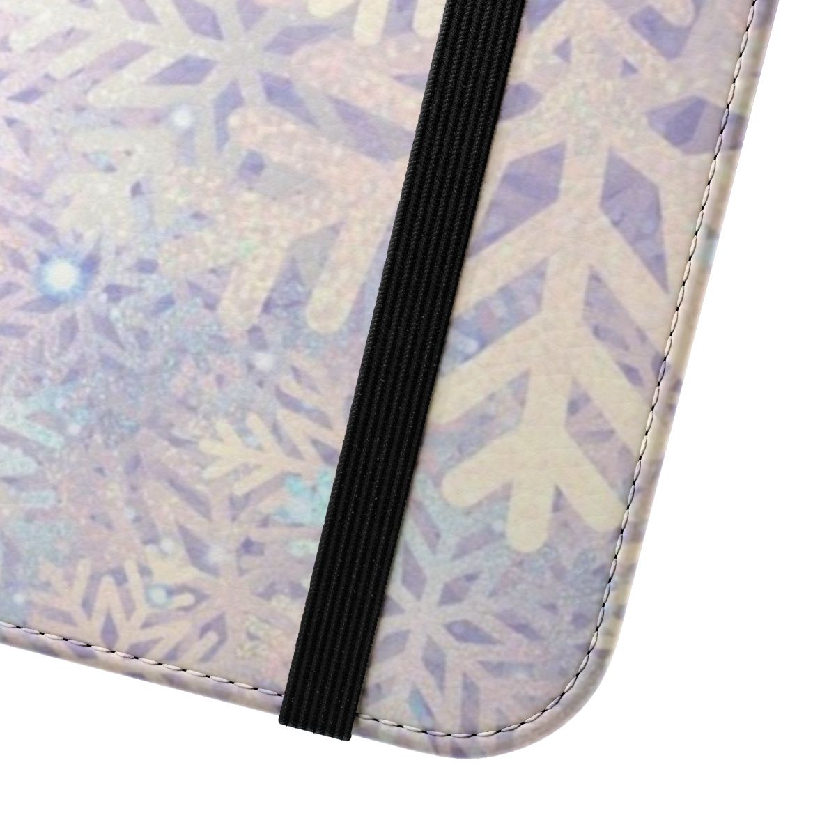 Pastel-colored snowflake design on a flip cover phone case - Close Up