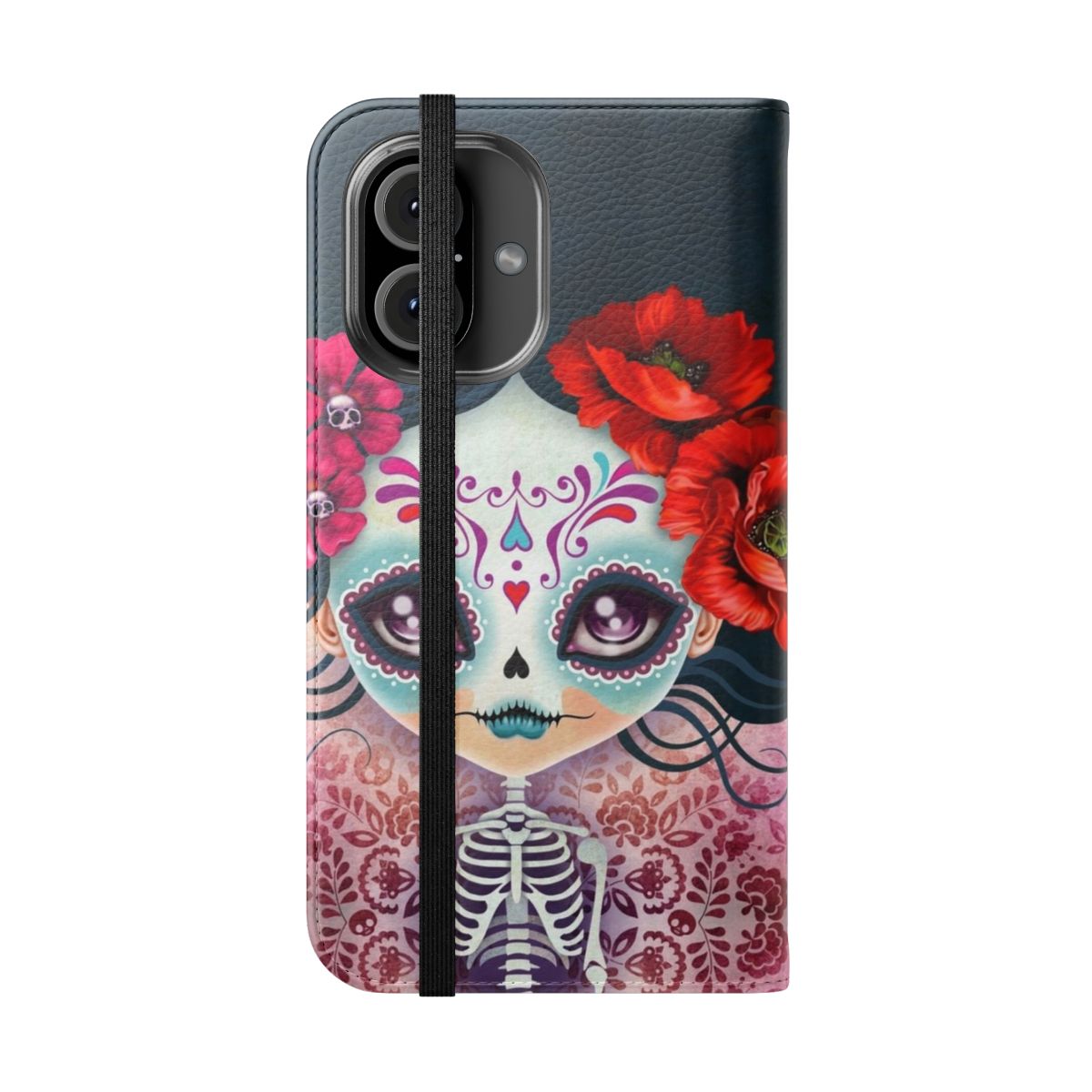 Amelia Calavera - Sugar Skull Flip Cover Phone Case - Folded Front