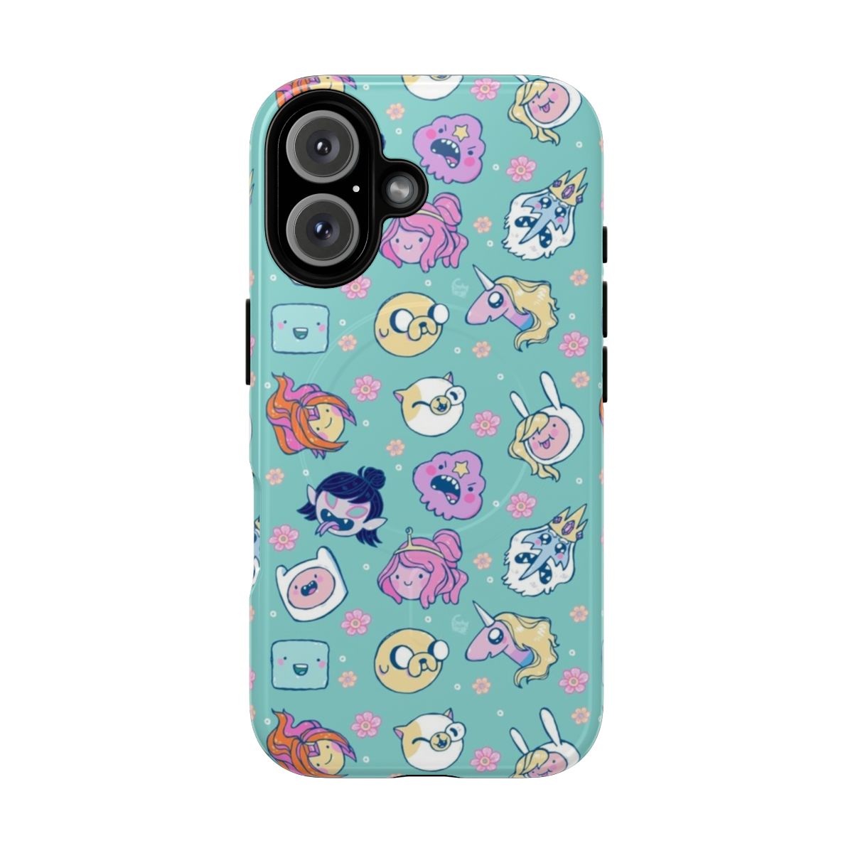 Magnetic tough phone case featuring characters from the Adventure Time cartoon series, including Finn, Jake, Marceline, and Princess Bubblegum.