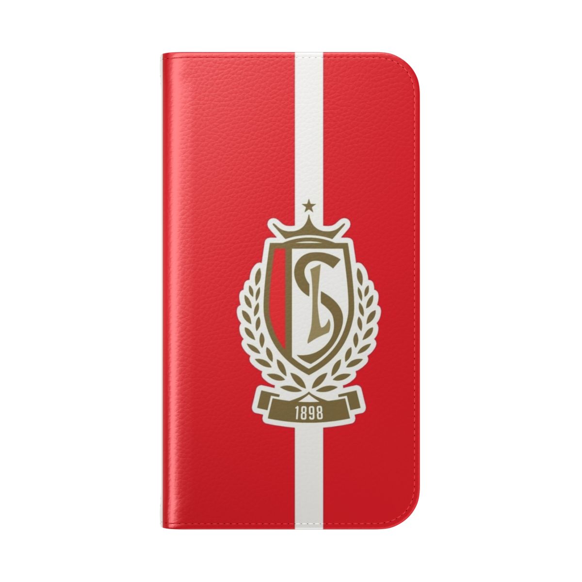 Red and white Standard de Liège inspired flip cover phone case - Folded Back