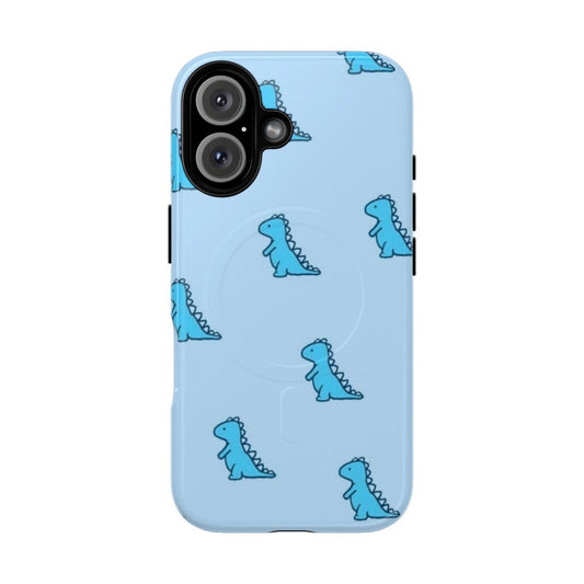 Stylish blue dinosaur magnetic tough phone case with a pastel blue and teal color scheme.