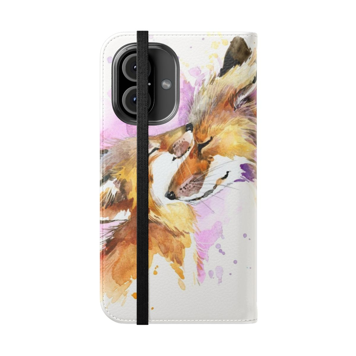 Watercolor illustration of a fox mother and cub on a phone case - Folded Front