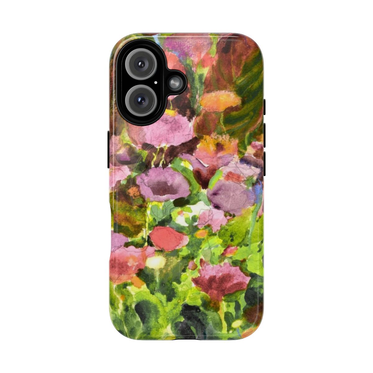 Vibrant and colorful floral phone case featuring a close-up of a garden