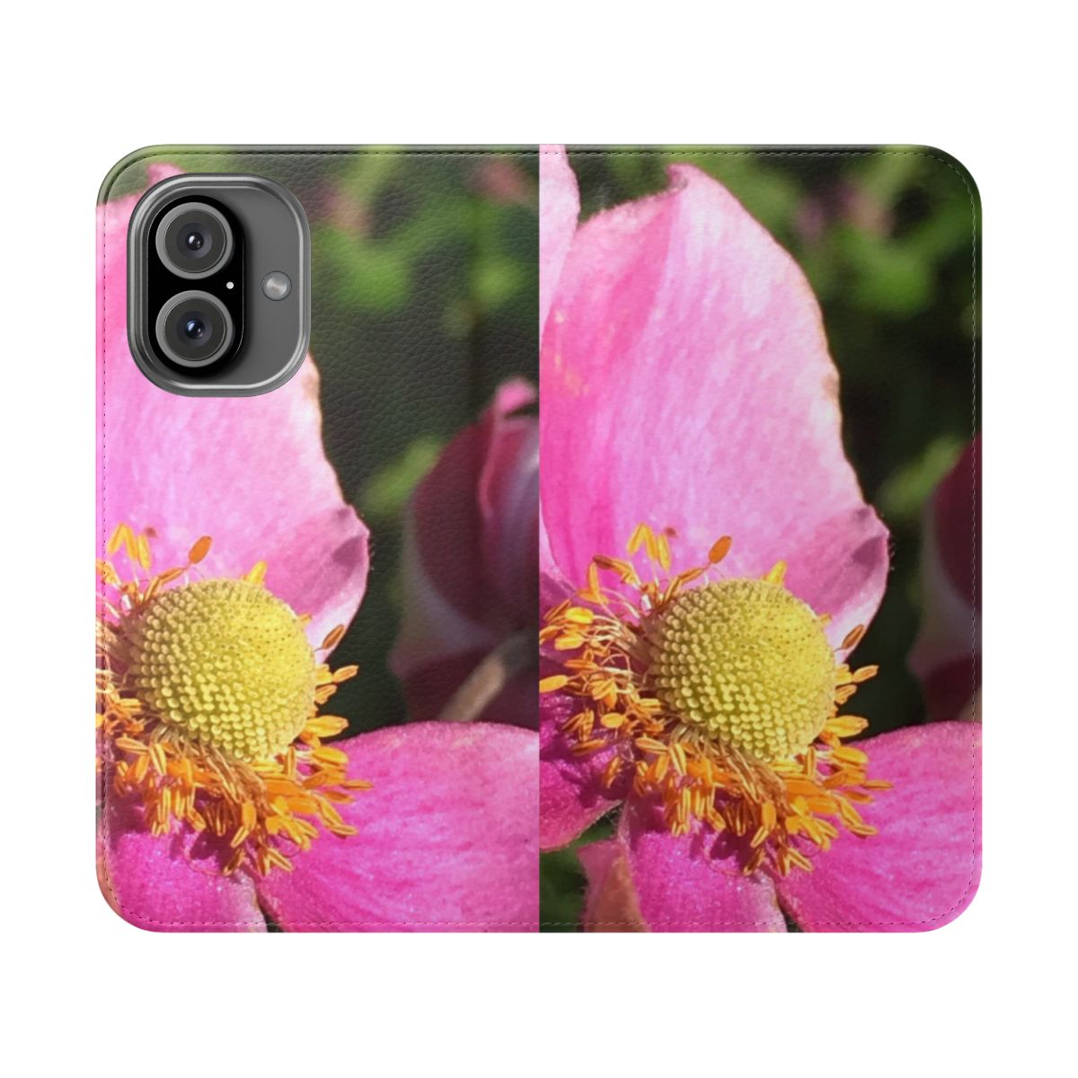 Floral and photography-themed phone case with pink and flower design