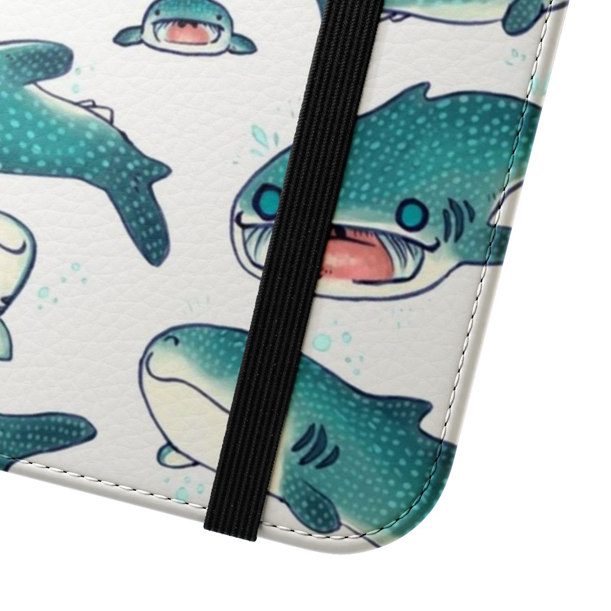 Colorful flip phone case featuring a detailed illustration of a whale shark, an ocean megafauna creature. - Close Up