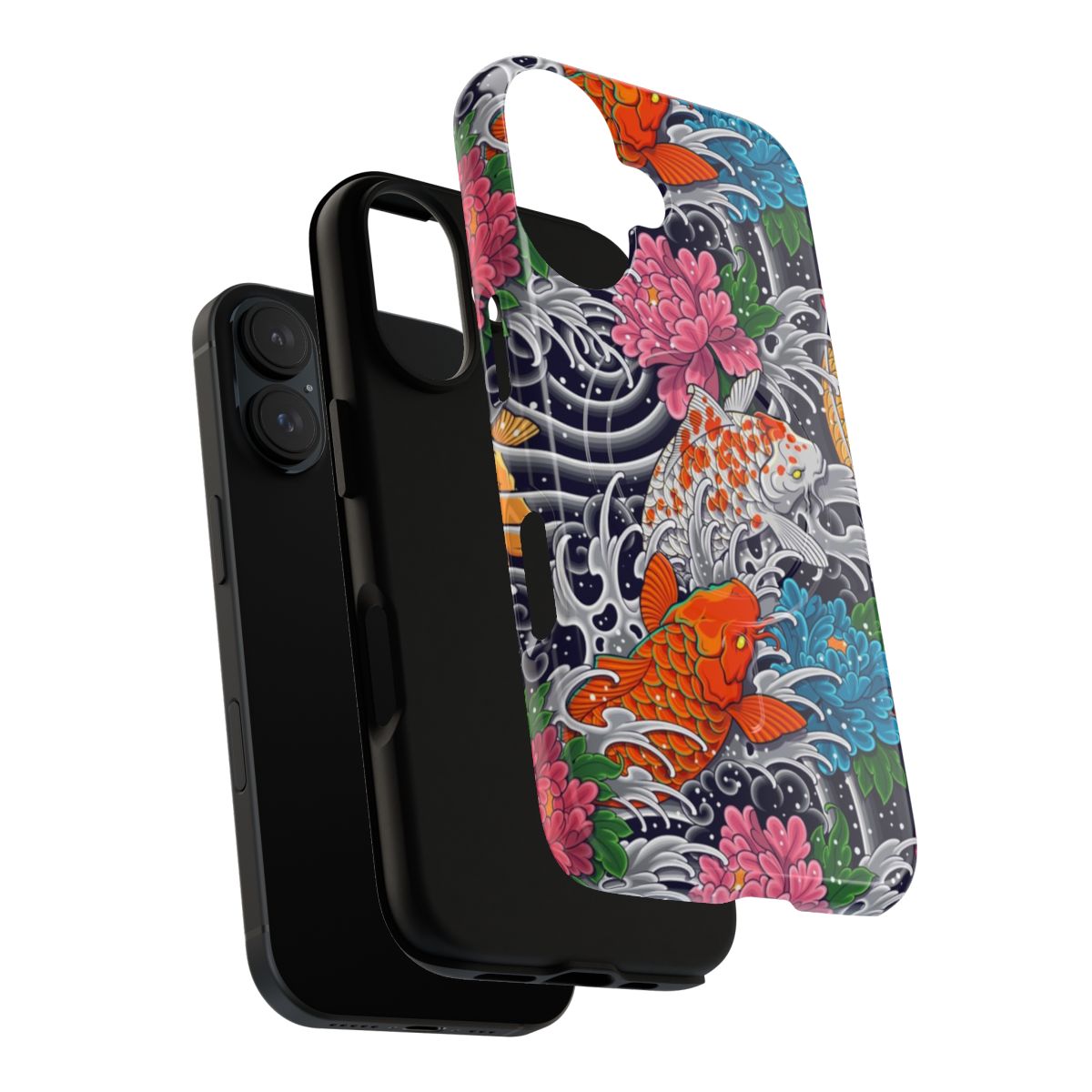 Koi fish and floral pattern magnetic phone case for durable protection - Layers