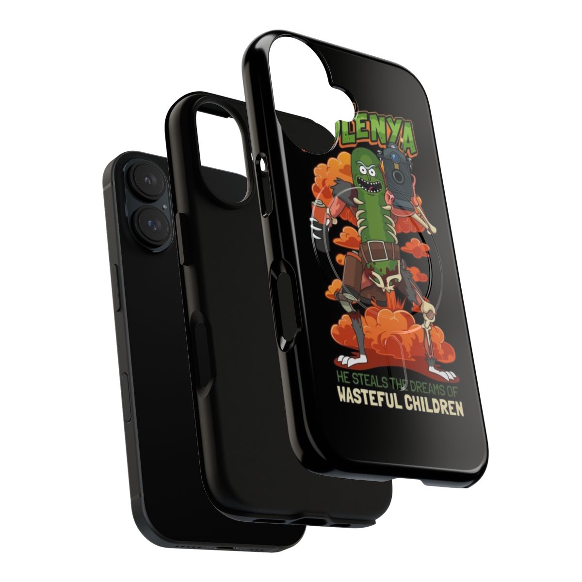 Tough magnetic phone cases featuring Solenya, the pickle from Rick and Morty - Layers