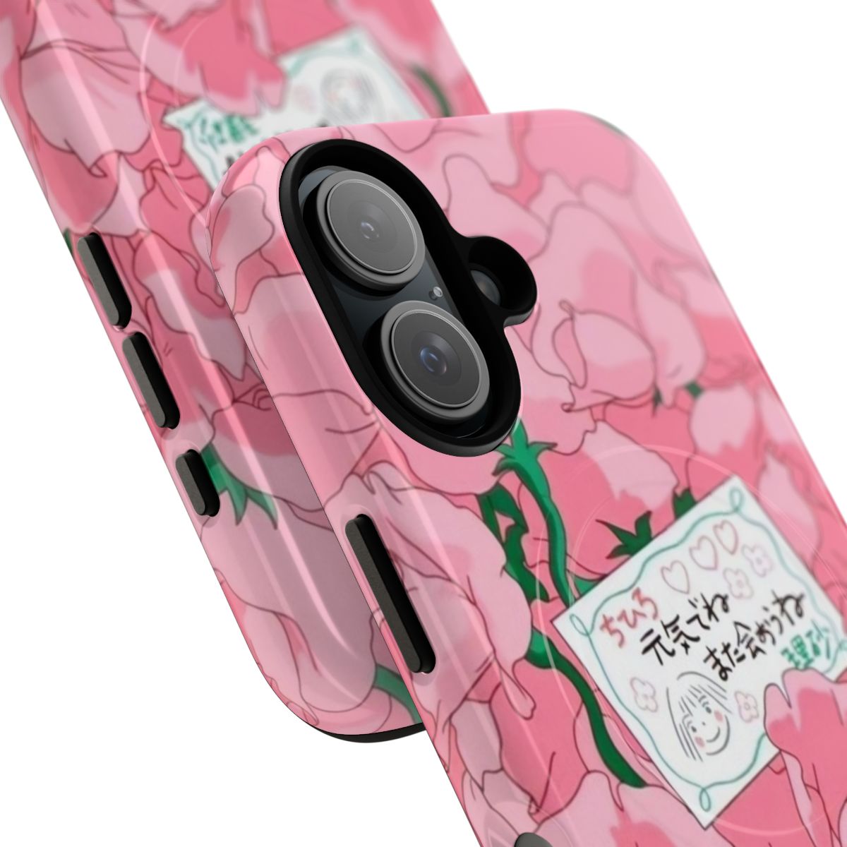 Spirited Away inspired pink flower phone case with magnetic tough design - Detail