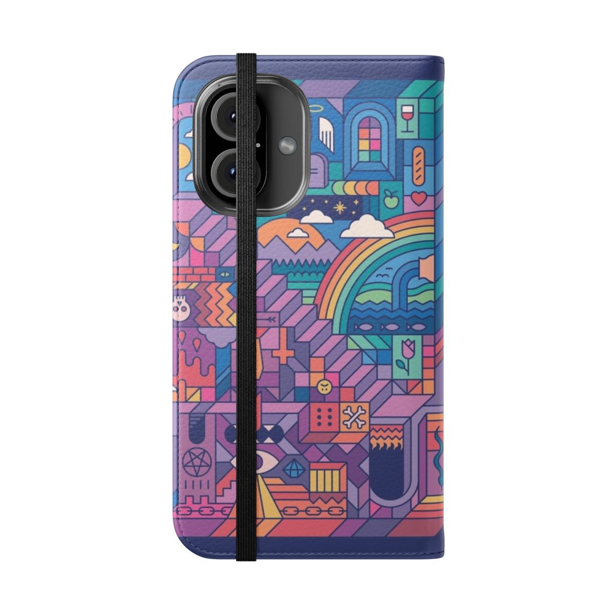 Vibrant surreal flip cover phone case with detailed stairway design - Folded Front