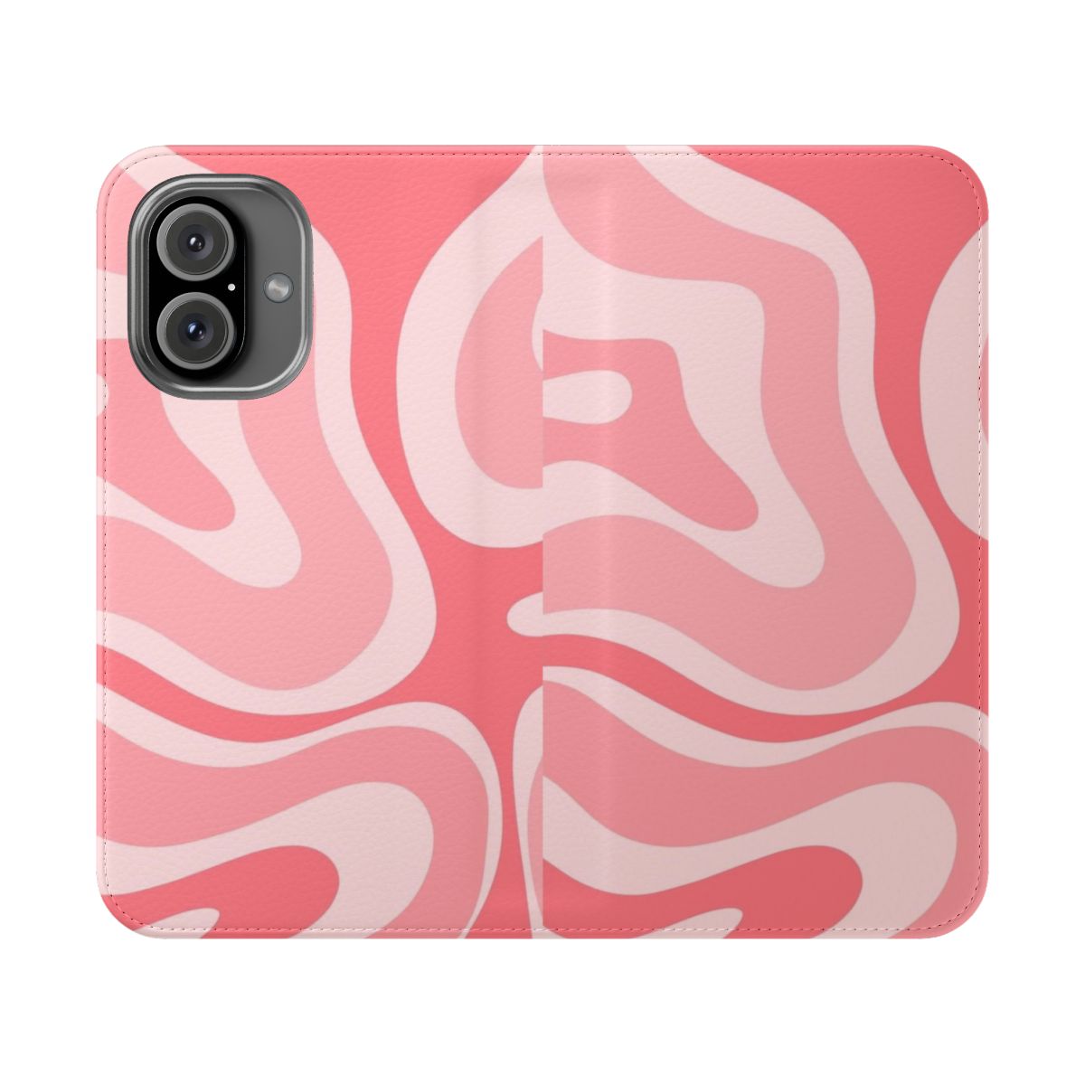 A modern and retro-inspired phone case featuring a pastel pink and blush swirl abstract design.