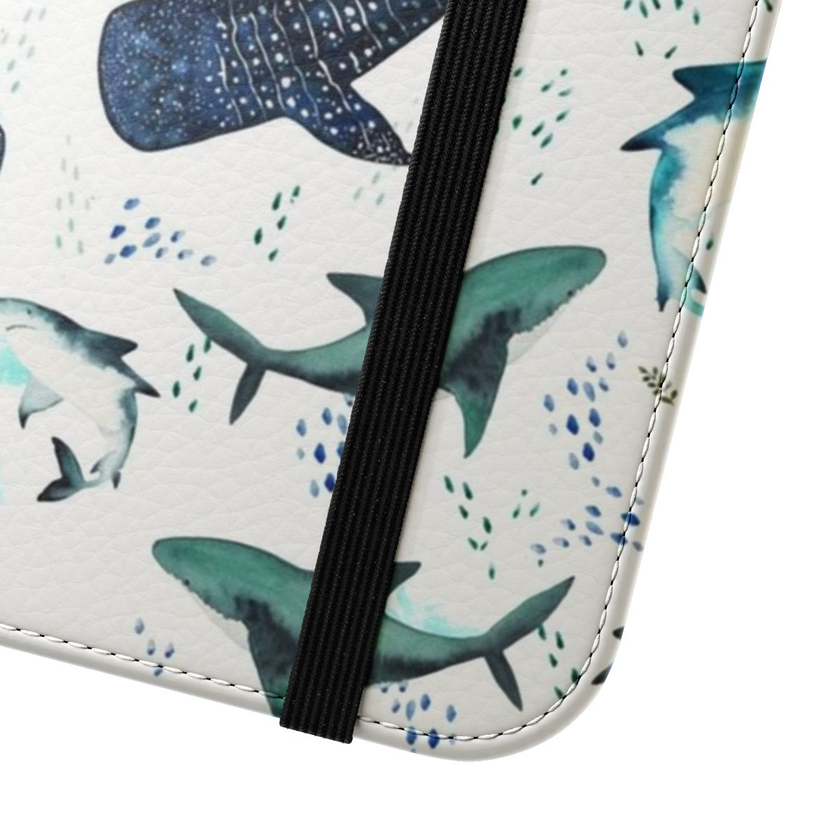 Floral shark pattern phone case cover with palm leaves and underwater elements - Close Up