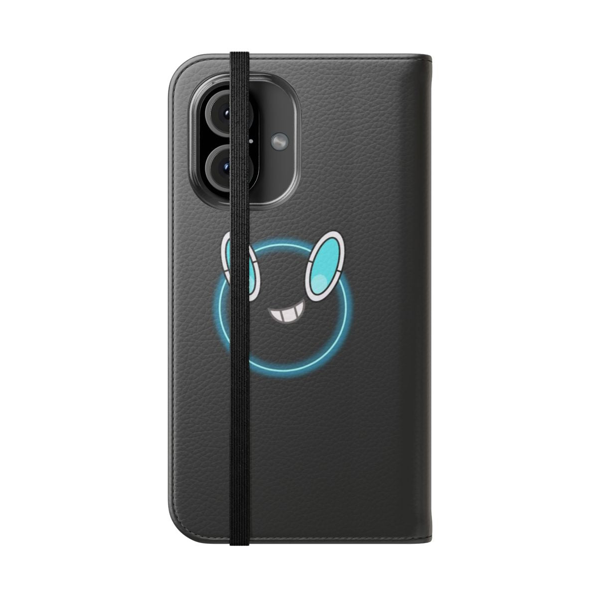 Black flip cover phone case with Rotom and Team Rocket design - Folded Front