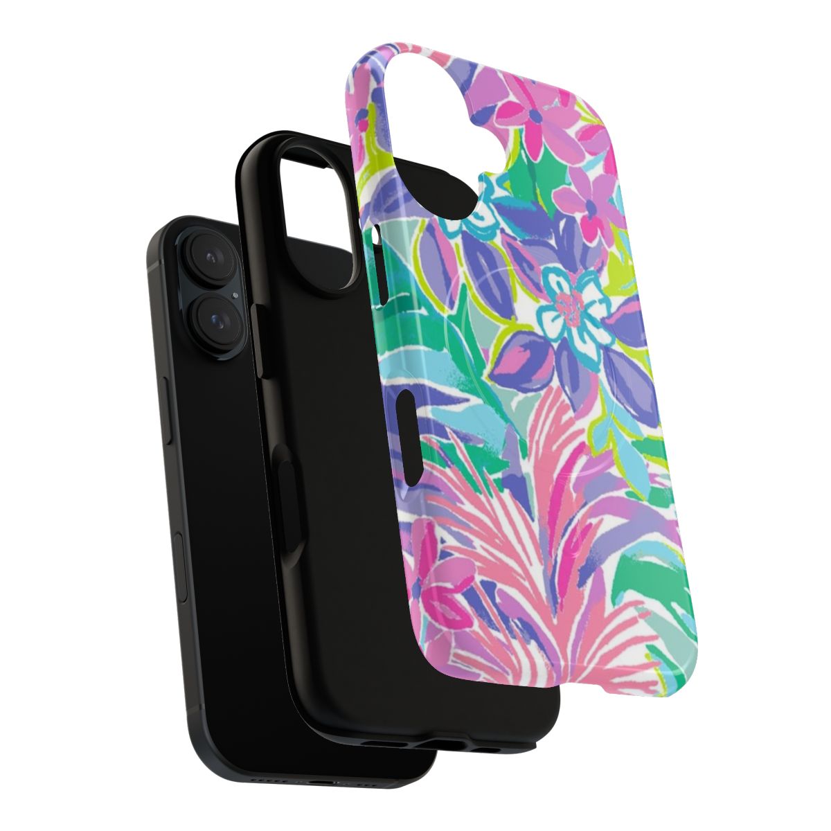 Colorful floral pattern phone case with magnetic closure - Layers