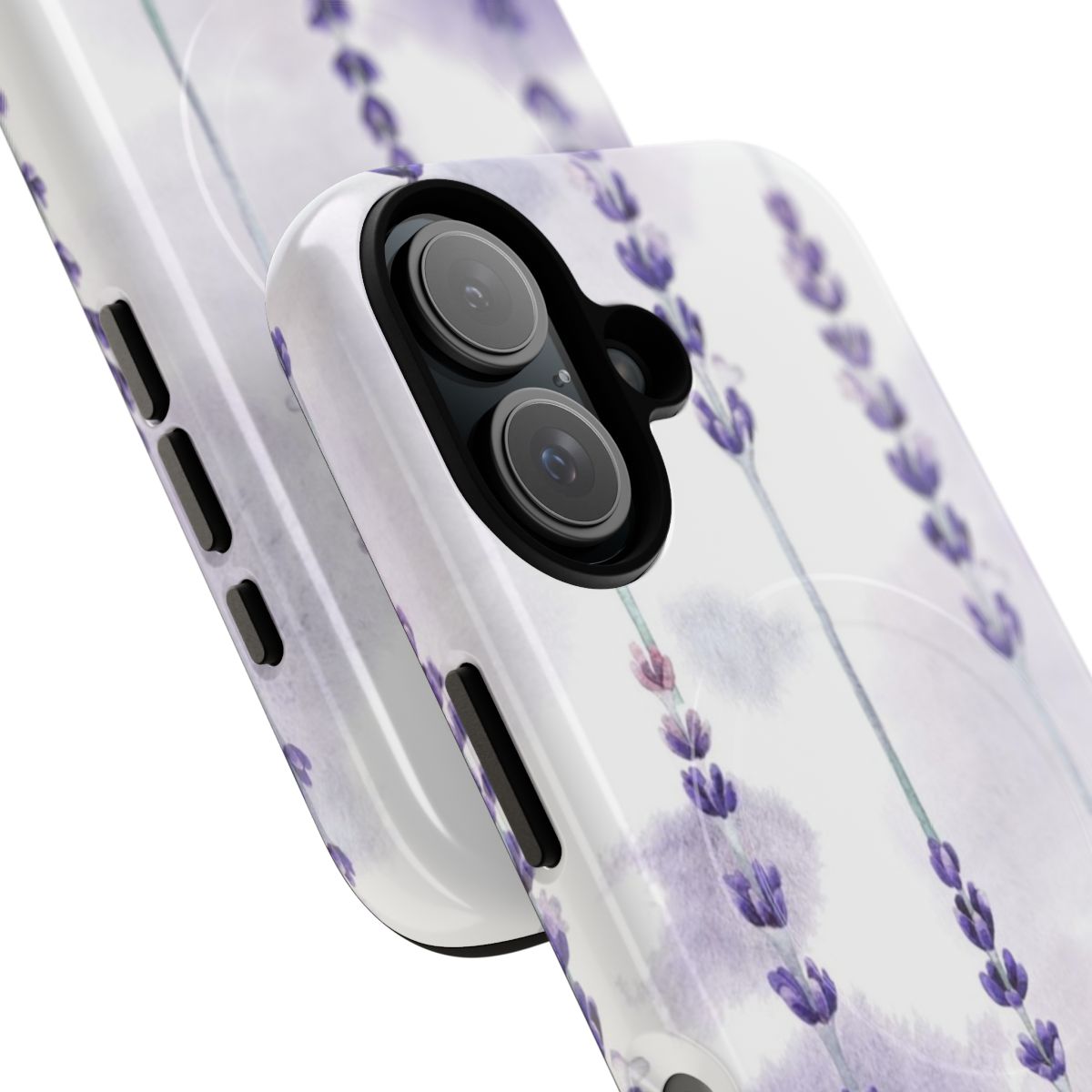 Watercolor lavender floral pattern on a magnetic protective phone case - Detail