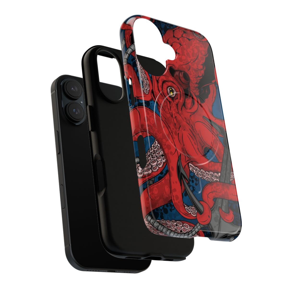 Anchors and octopus design on a tough, magnetic phone case - Layers