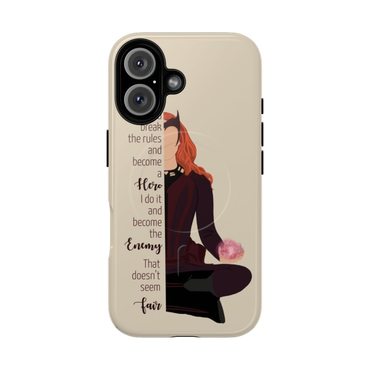 A magnetic tough phone case with a quote from Wanda Maximoff, the Scarlet Witch, a powerful feminist hero from the Marvel Cinematic Universe.