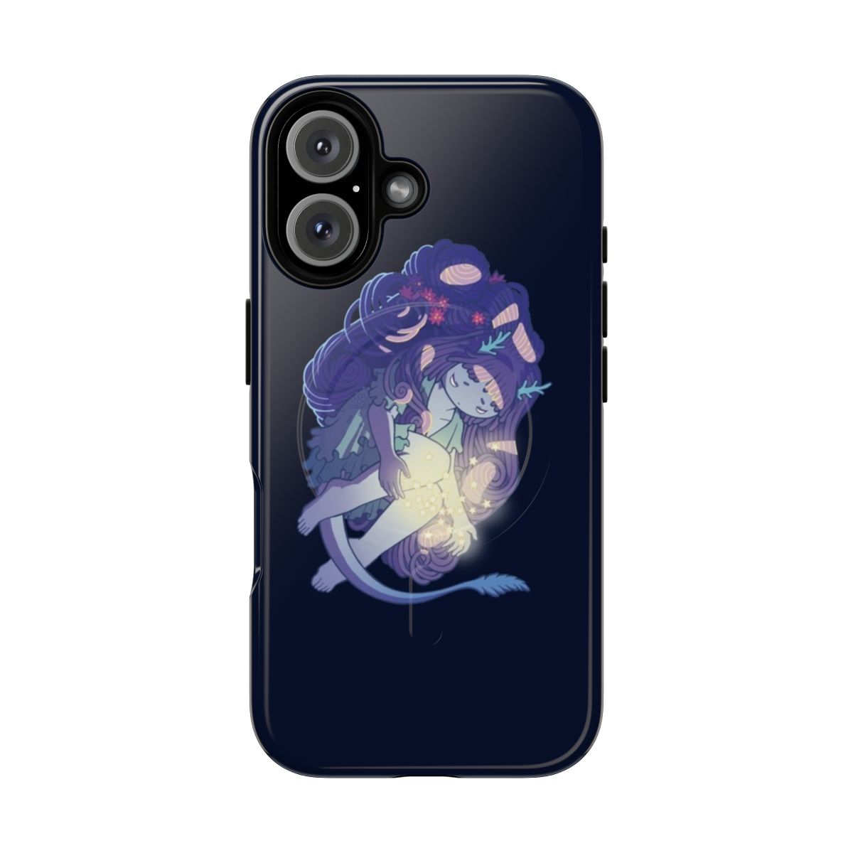 Enchanting fantasy art phone case with blue fairy, magic cartoon, and magical girl design