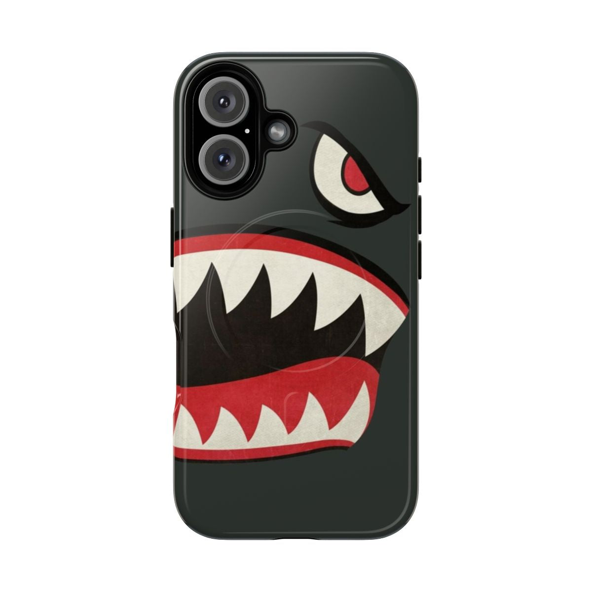 Magnetic phone case featuring vintage-inspired Flying Tigers shark nose art design