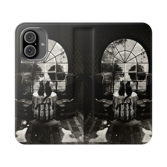 Flip cover phone case with a gothic skull design