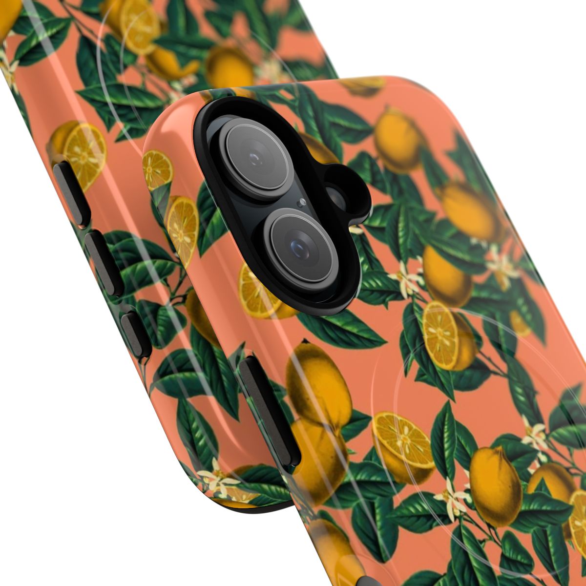 Colorful magnetic phone case with lemon and leaf pattern - Detail