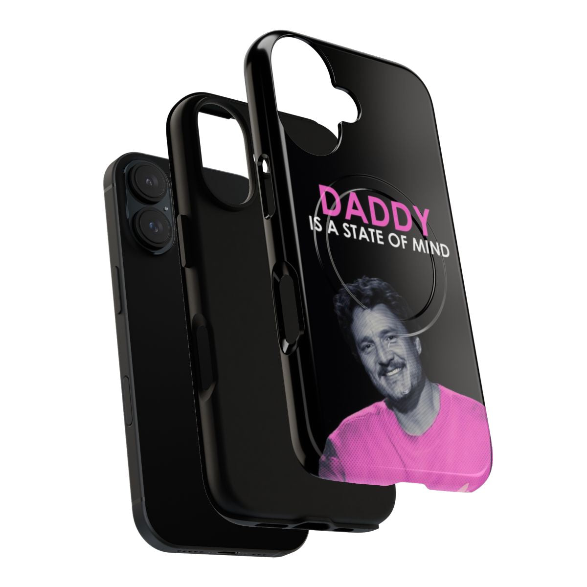 Magnetic tough phone case featuring a colorful design with the text "Pedro Pascal Daddy" and a meme-style illustration - Layers