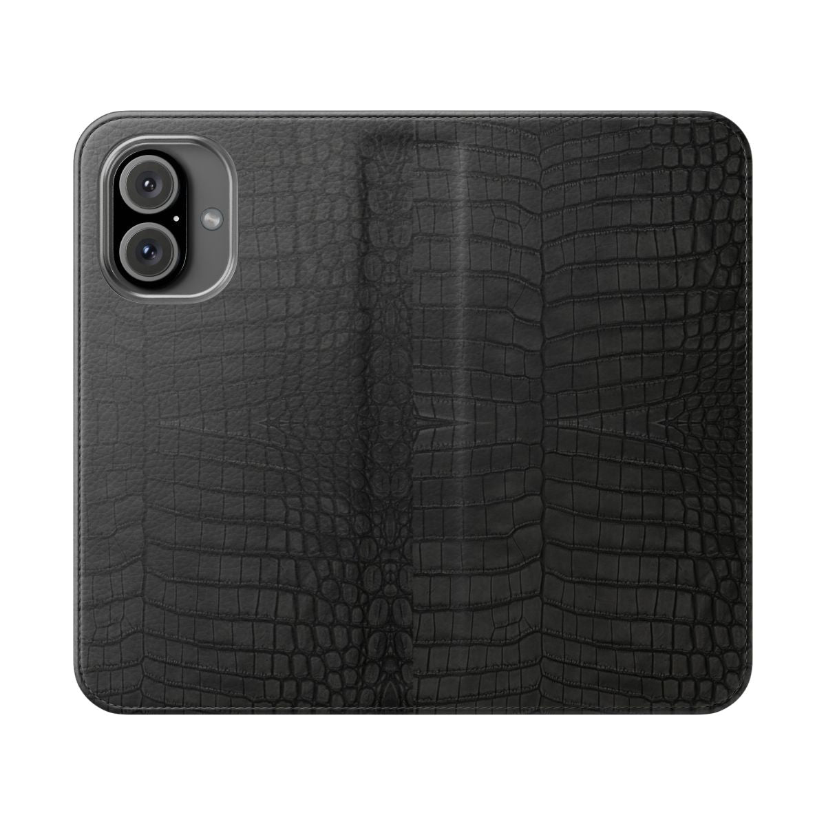 Black crocodile leather print phone case