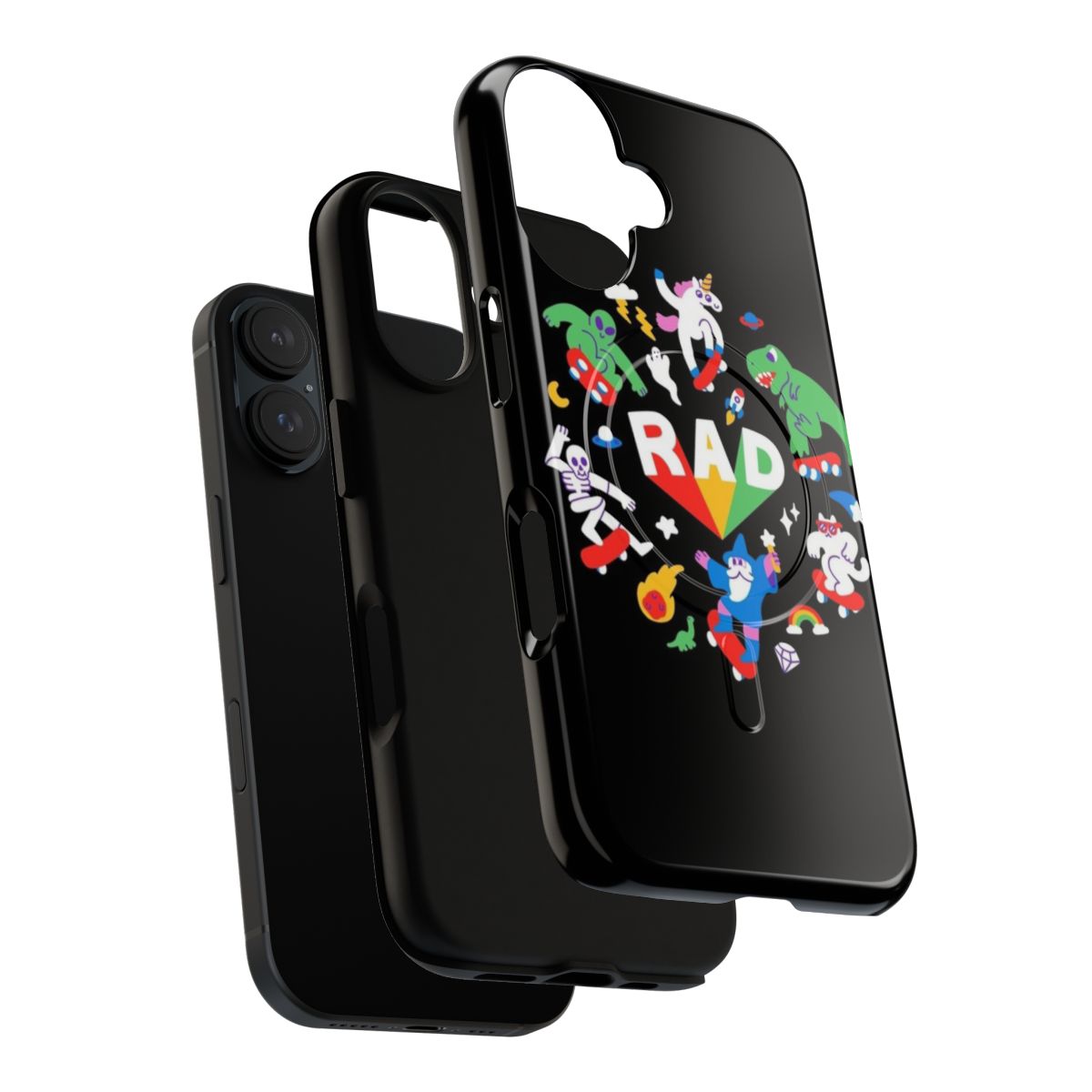 Magnetic tough phone cases with fun designs like cats, unicorns, and skateboarders - Layers