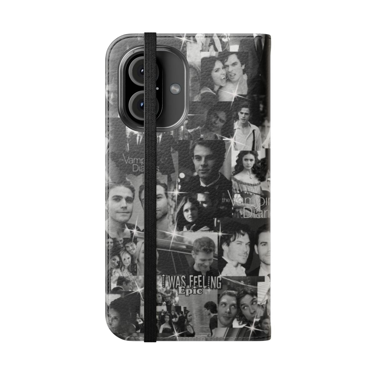 Flip cover phone case with vampire and college-inspired design - Folded Front