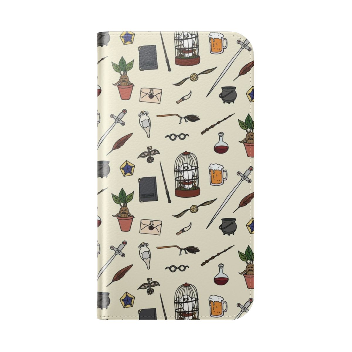 Whimsical phone case featuring an illustration of an owl with a wizard's wand, ideal for fantasy and magic enthusiasts. - Folded Back