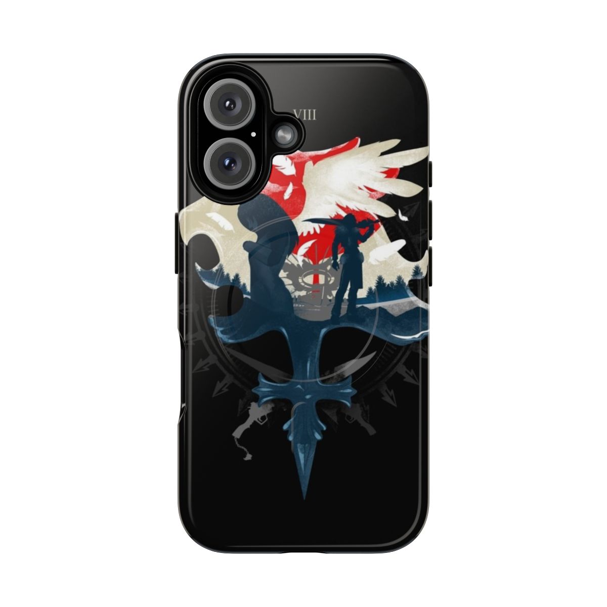 Magnetic phone case featuring iconic Final Fantasy VIII elements like Gunblades and Angels.