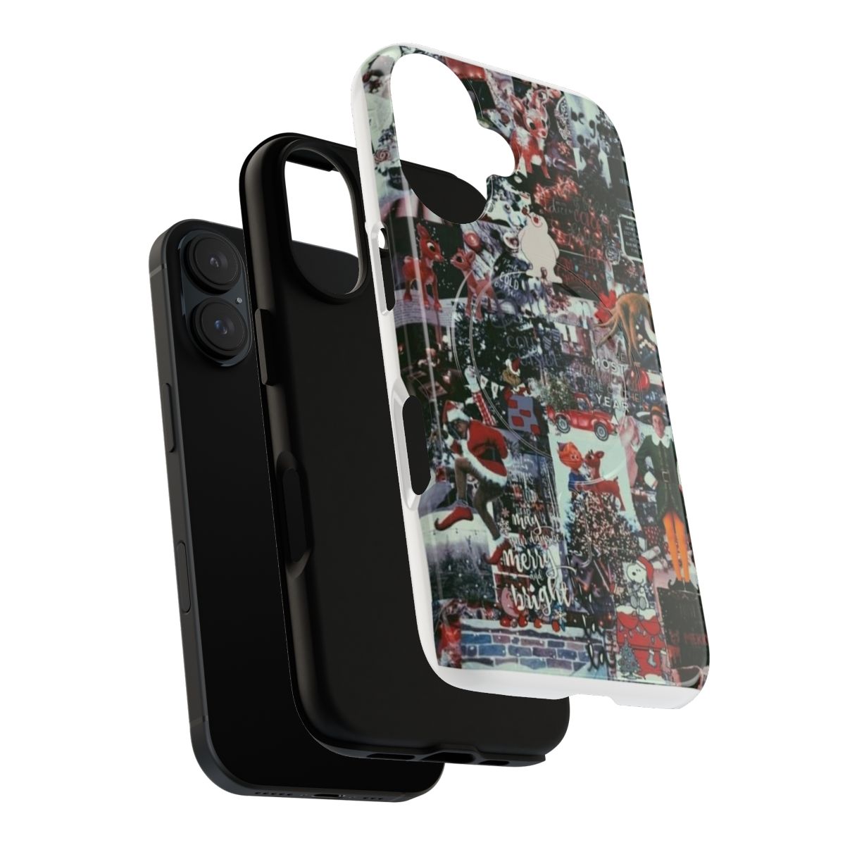 A festive collage design on a durable, magnetic phone case. - Layers