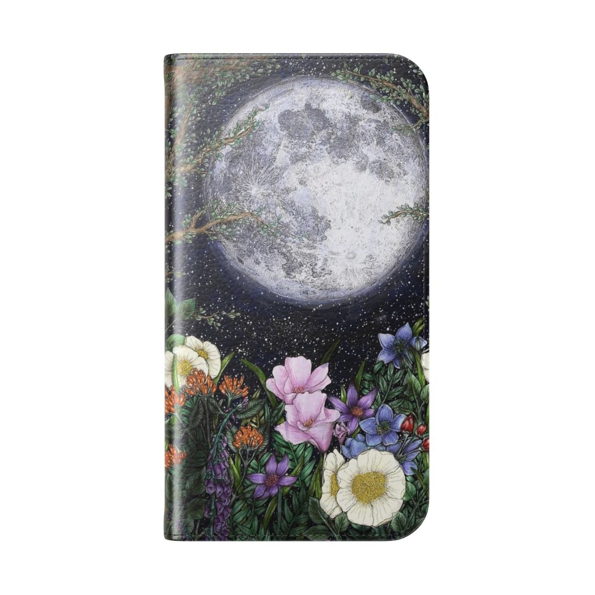 Midnight Garden Floral Phone Case Cover featuring a moon and night sky design - Folded Back