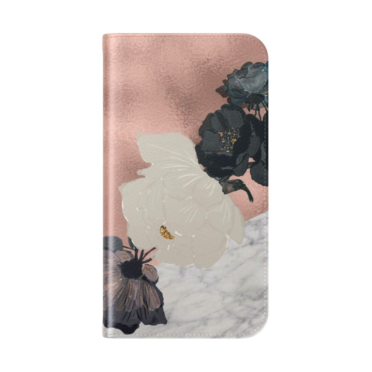 Floral marble pattern phone case with rose gold metallic foil design - Folded Back